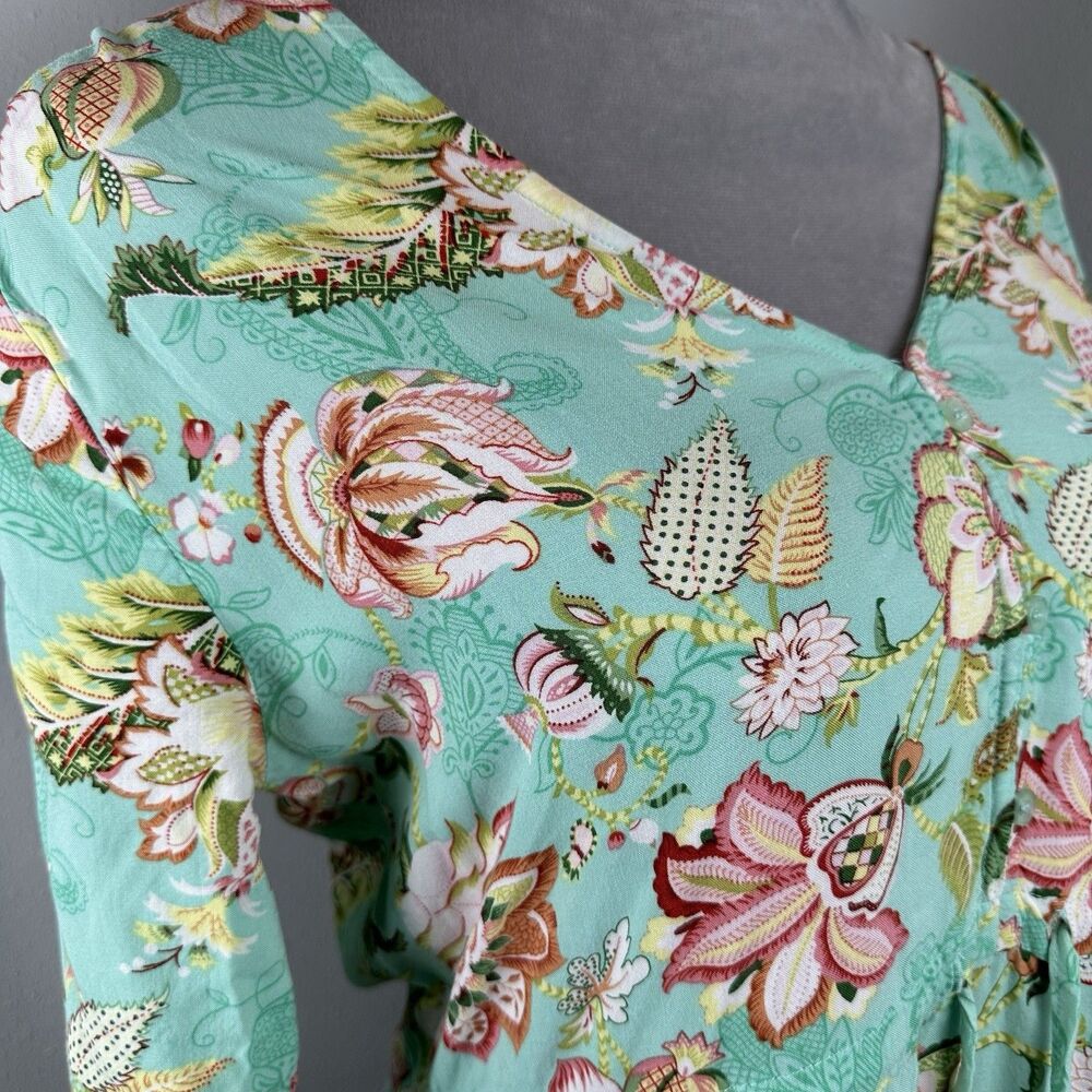 Anthropologie Boho Sunday Mi Amor Floral Aqua Maxi Dress Sz Med EUC Spring